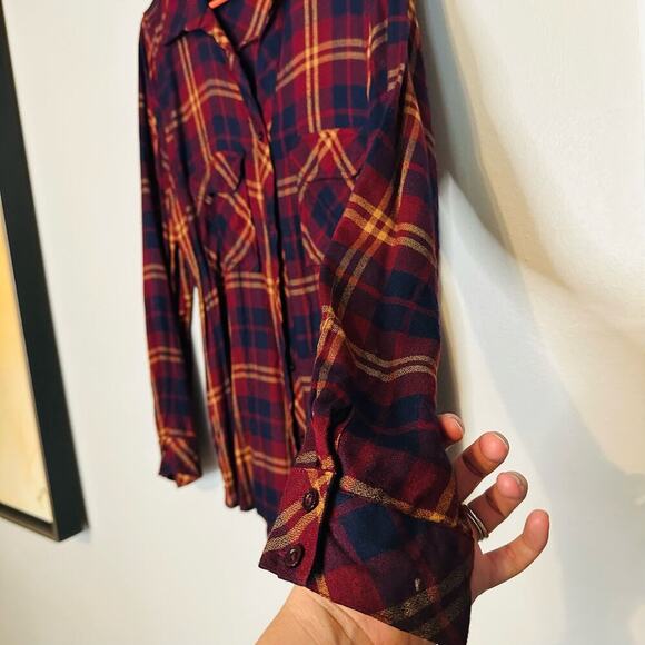 Blu Pepper Plaid Maroon Blue Checkered Flannel Button Front Shirt Size Large - Picture 8 of 11